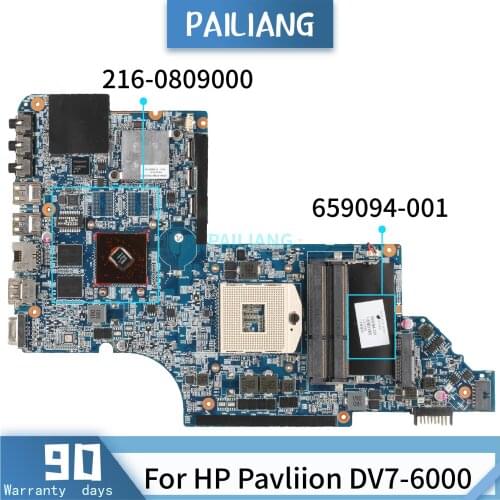 PAILIANG Laptop motherboard For HP Pavliion DV7-6000 Core HM65 216-0809000 Mainboard HD6490 659094-001 tesed DDR3