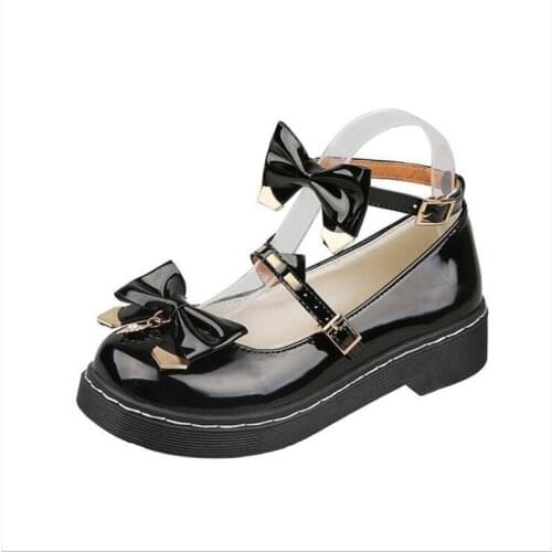 Lovely Lolita Shoes Women Girl Mary Janes Shoes Cute Bow-knot Kitten Heels Kawaii Ankle-strap Shoes