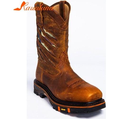 Plus Size 35-48 New Retro Male Western Boots Fashion Slip-On Solid Chunky Heels mens Ankle Boots Casual Autumn Shoes Man
