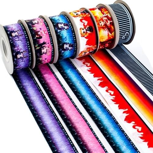 New Double Printed Japanese Kimetsu No Yaiba Anime Grosgrain/Satin Ribbon 10 Yards