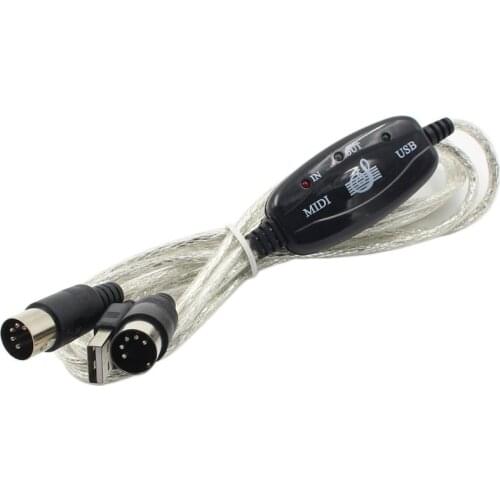 2M Keyboard to PC USB MIDI Cable Converter PC to Music Keyboard Cord USB IN-OUT MIDI Interface Black