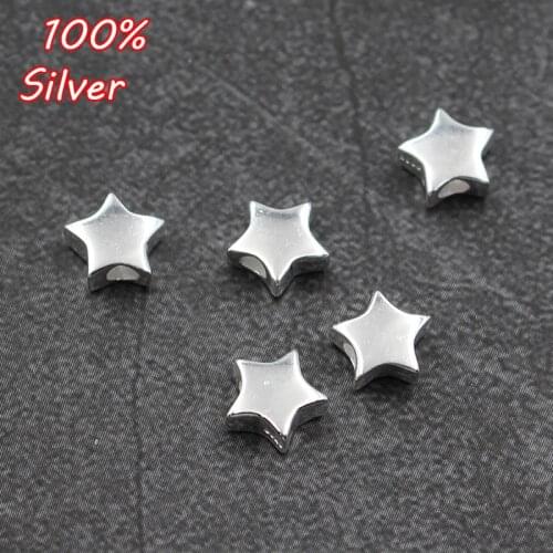 100% 925 Sterling Silver Color Pentagram Charm Beads Spacer Manual Craft Silver Beads DIY Bracelets Jewelry Making Findings