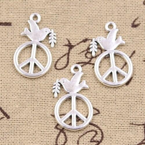 10pcs Charms Peace Dove With Olive 28x16mm Antique Silver Color Plated Pendants Making DIY Handmade Tibetan Finding Jewelry