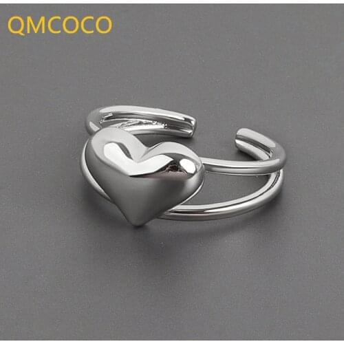QMCOCO 2021 New Style Ring Trendy Women 925 Silver Ring Jewelry For Heart Ring Silver Fine Woman Jewelry Gifts