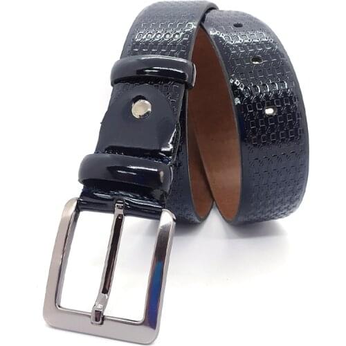 Genuine Patent Leather Handmade Blue Man Belt High Quality Calfskin For Pants Metal Buckle Casual Gift