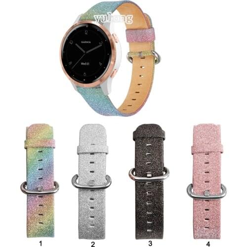 22mm Shiny Bling Glitter Leather Watch Band Strap for Garmin Active Vivoactive4 Smart Watch Replacement Wrist band Correa