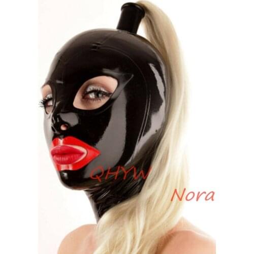 Sexy Exotic Lingerie Handmade Latex Hoods with Blond Wig Ponytail Cekc Club Wear Fetish Costumes Costomize Size XS-XXL