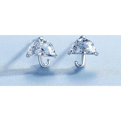 925 Sterling Silver Crystal umbrella Earrings Women Simple Fashion Wedding Jewelry Accessories