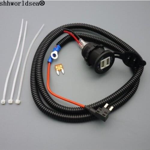 Shhworldsea 1/2/5/100set 1M 1.5mm2 Dual USB Charger Adapter Car Cigarette Cigar Lighter 12V Extension Mini Fuse Tap Holder Lead