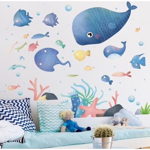 [SHIJUEHEZI] Underwater World Marine Fish Wall Stickers Cartoon DIY Wall Decals for House Kids Rooms Baby Bedroom Decoration