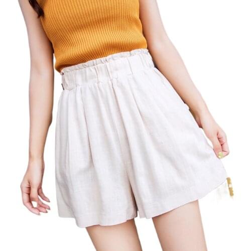 New Summer High Waist Tide Big Size Outside Wearing Casual Shorts Women Loose Cotton and hemp White Shorts