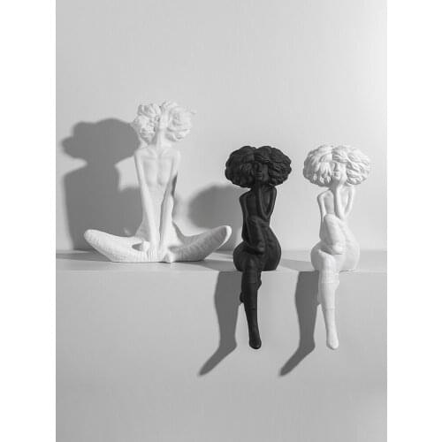 Modern Resin White Black Sitting Beauty Ornaments Hotel Store Club Figurines Decoration Home Livingroom Desktop Sculpture Crafts