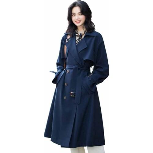 High quality trench coat women Autumn winter long outerwear Casual female elegant Windbreaker Red navy Large size trench G516