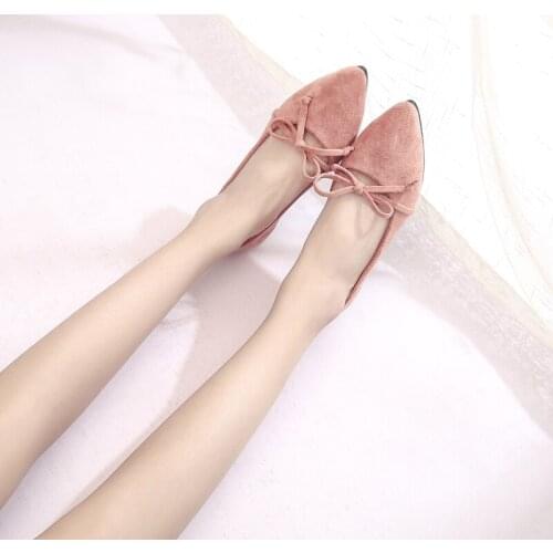 Flat Shoes Women Spring Fashion New Casual Pointed Toe Pointed Rubber Comfortable Solid Color Slip-On Bow Zapatos Mujer W28-35