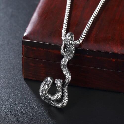 Goth Stainless Steel Snake Pendant Necklace Mens Chain Punk Hip Hop Biker Snake Animal Necklace Jewelry Gothic Accessories
