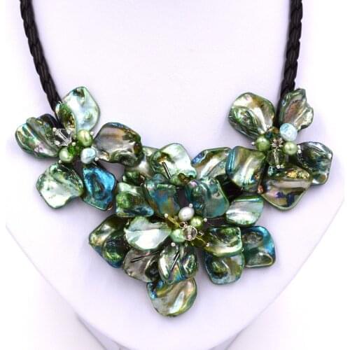 WOW! freshwater pearl green shell flower necklace 18inch nature 60mm gift baroque wholesale beads