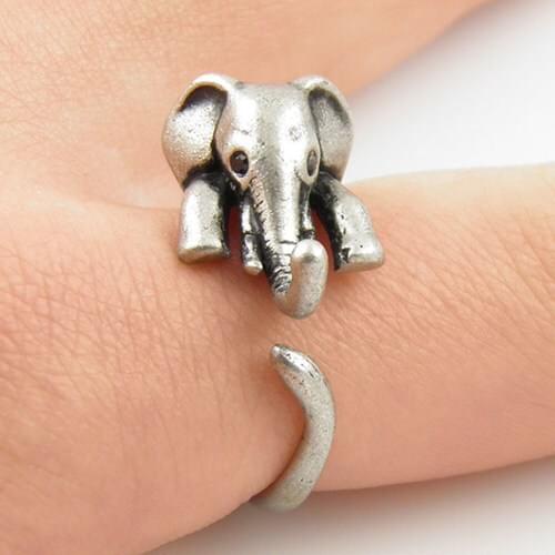 Vintage Lovely Anti Silver Gold Color Adjustable Elephant Wrap Rings for Women Party Gifts