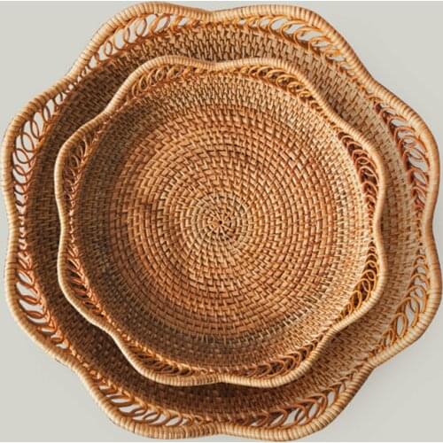 Rattan Wavy Storage Tray Fruit Plate Handmade for Snack Food Bread Picnic Woven Basket Multifunction Household Decoration