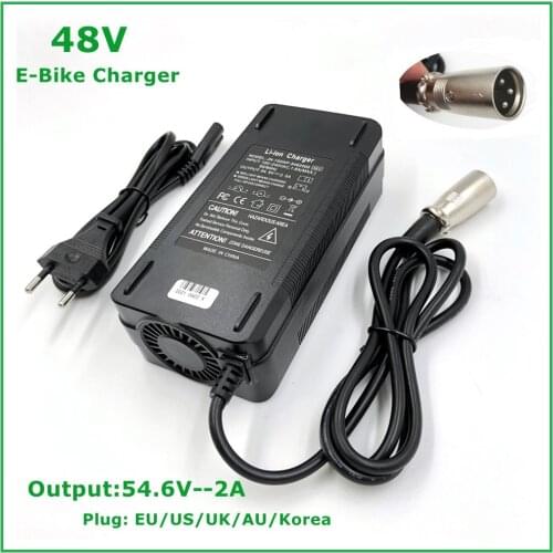 54.6V2A Charger 54.6v 2A Electric Bike Lithium Battery Charger for 48V Li-ion Lithium Battery Pack XLR Plug 54.6V2A Charger