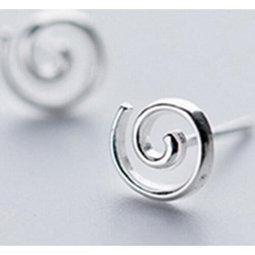 100% 925 Sterling Silver Round Spiral Shape Stud Earrings for Women Creative Design Fashion Jewelry