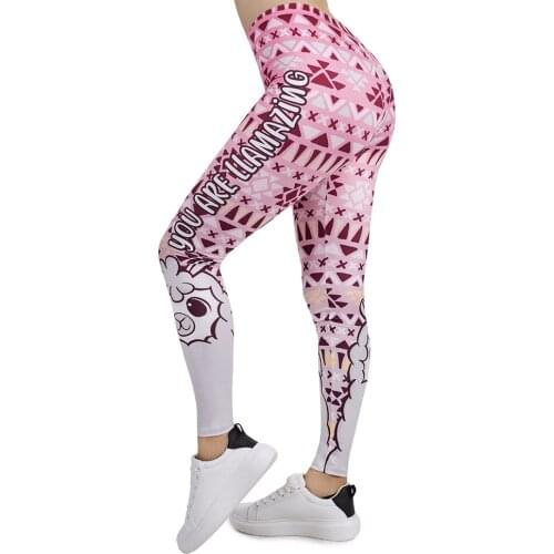 Women Legging Pink Geometric llamazing Printing Leggins Slim High Elasticity Legins Fitness Leggings Female Pants