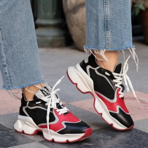Mio Gusto Brand FROM FEBRIS, Red / Black Colors, 5Cm Heel-height, high Quality Women 's Sporting Sneakers Casual Shoes