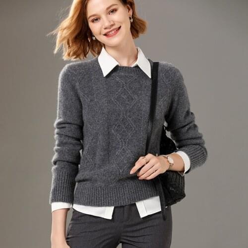 Womens pullover 2021 fall/winter new 100% wool sweater casual solid color cashmere sweater O-neck knitwear ladies tops thick