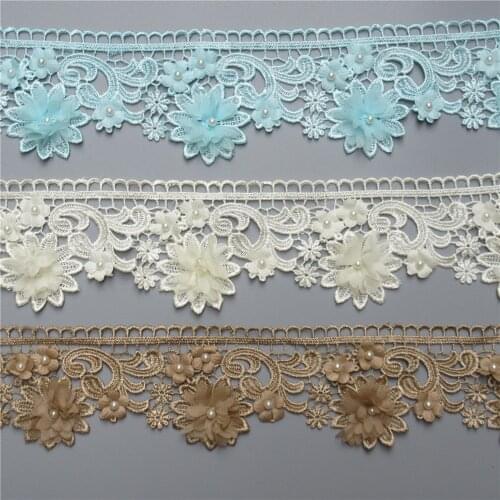 2 yards/Lot Pearl Chiffon Flower Embroidered Lace Edge Trim Ribbon Fabric Patchwork Wedding Dress DIY Sewing Craft 8.5cm Width