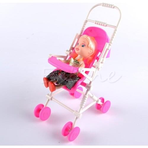 3pc Top Brand Assembly Baby Stroller Trolley Nursery Furniture Toys For Doll Pink High Quality