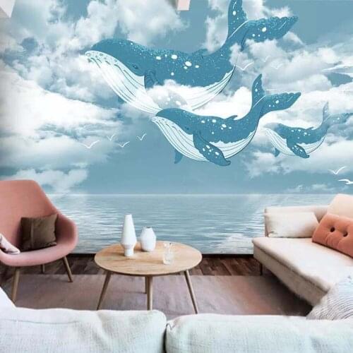 Milofi custom 3D wallpaper mural Nordic Mediterranean ocean sky whale children room background wall decoration wallpaper