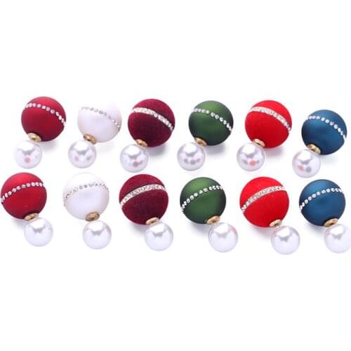 6 Colors Sweet Acrylic Pearl Pom Pom Ball Double Side Earrings Wholesale Fashion Piercing Stud Earrings Brincos