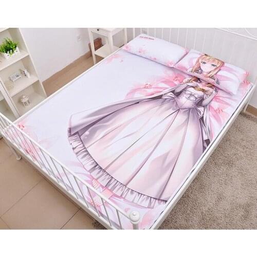 Anime Cartoon Fate Stay Night Saber Milk Silk Mattress Cover Fitted Sheet Fitted cover bedspread counterpane