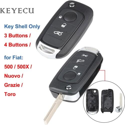 Keyecu Remote Car Key Shell Case Cover 3 / 4 Buttons for Fiat 500 500X Nuovo Grazie Toro 2016 2017 2018