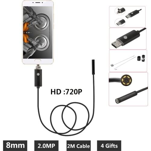 2m PC Android HD Endoscope 8mm Lens USB Endoscope Camera Waterproof Inspection Borescope Micro OTG USB Car Endoscope