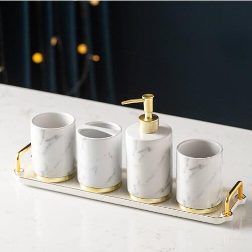 Ceramic Bathroom Supplies Marble Pattern Toothbrush Storage Rack Lotion Bottle Mouthwash Cup Simple Bathroom Accessories
