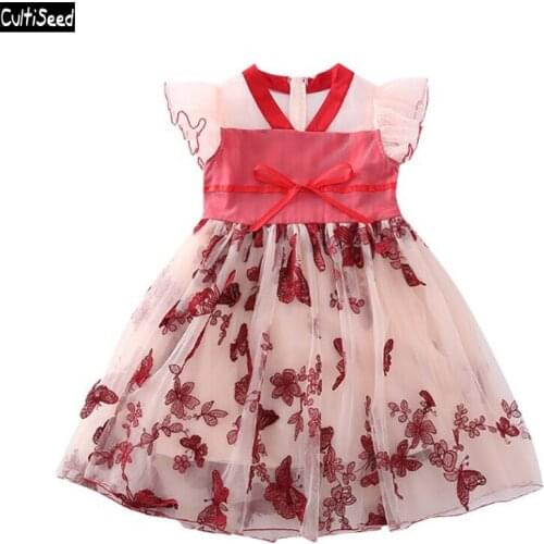 Chinese Embroidered Hanfu Dress 2020 New Fashion Big Children Girls Summer Princess Party Dress Kids Cute Bow Mesh Gauze Dresses