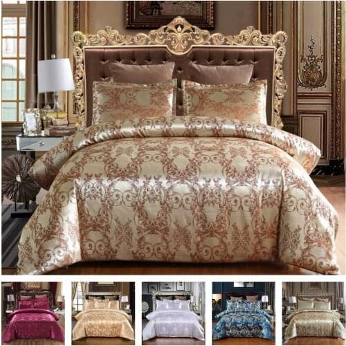 Luxury 2 or 3pcs Bedding Set Satin Jacquard Duvet Cover Sets with Zipper Closure 1 Quilt Cover + 1/2 Pillowcases US/EU/AU Size