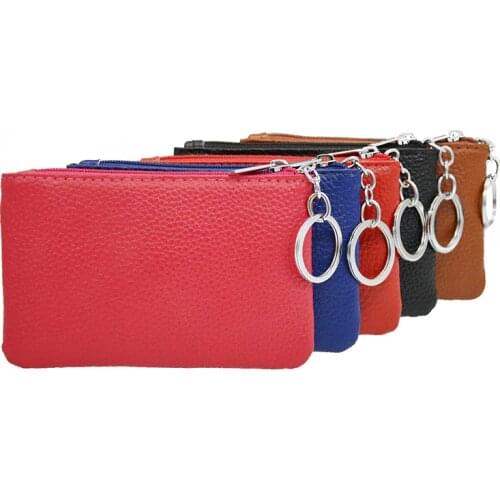 Genuine Leather Key Wallet Popular Candy Color Small Coin Purse Rosy Red Bus Card Package Zipper pocket Custom name logo