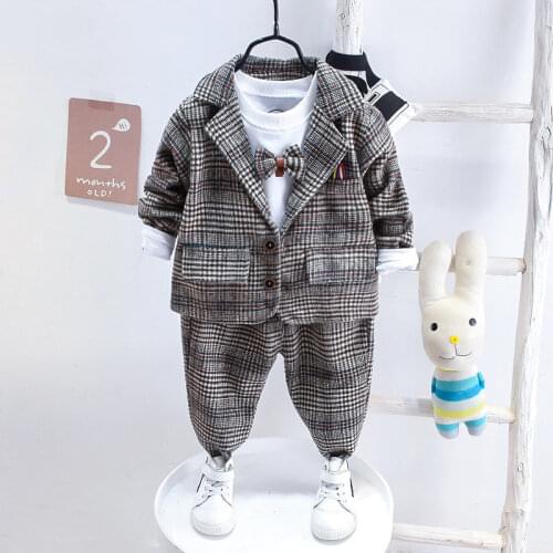Toddler plaid Clothes Suits Kids Gentleman suits T Shirt pants 3PCS Infant Clothes Spring Autumn Children Baby Boys Clothing Set