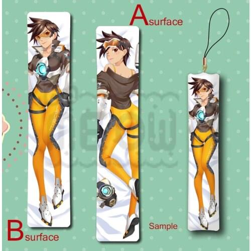 Hot Game Lena Oxton Tracer Cool Anime Mini Dakimakura Keychain Pillow Hanging Badge Decoration Phone Strap