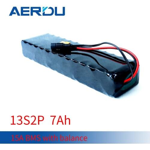 AERDU 48V 13S2P 7Ah 500Watt 18650 li-ion battery pack for electric bike Scooter skateboard bicycle built-in 15A BMS