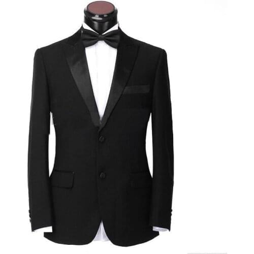Best sale New Two Buttons Black Groom Tuxedos Best Man Peak Lapel Groomsmen Men Wedding Suits Bridegroom (Jacket+Pants+Tieweddin