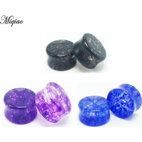 Miqiao Glass Ear Saddle Plugs Double Flared Tunnel Gauges Crack Ear Expander 8-16mm Men Women Piercing Body Jewelry