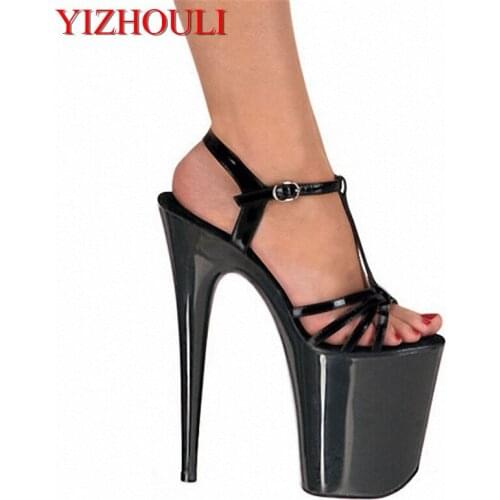Fashion 8 inch platform black tee with 20 cm high heels sexy nightclubs high heels sandals womens toes sandals