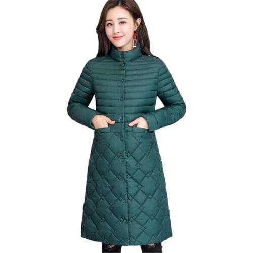 New Autumn winter light Thin women cotton jacket Standing collar Plus size 4XL Slim female warm long Cotton-padded jacket N253