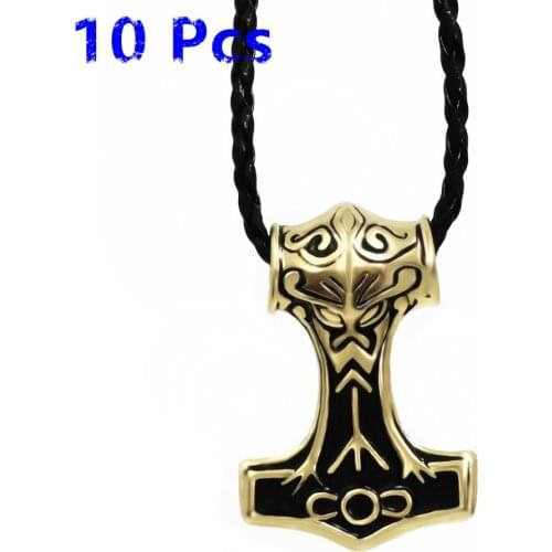 Wholesale 10 Pcs Mens Boys Pendant Necklace Silver Gold Myth Thors Hammer Norse Magick Mjolnir Fashion Jewelry WLP293