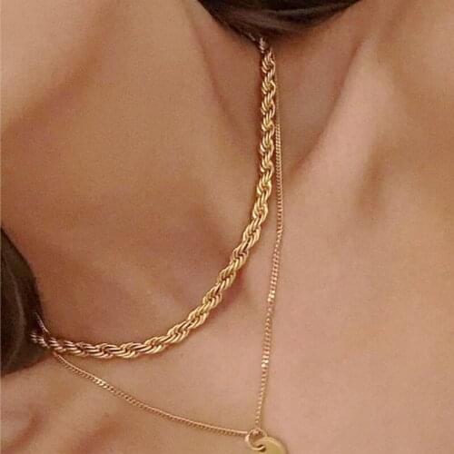 Womens Hip Hop Twisted Rope Chain Necklace Steampunk Men Chunky Jewelry Minimalist Gold-color Chain Accessories Wholesale