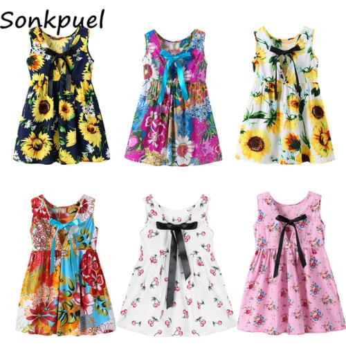 Girls Dress 2021 Summer Kids Clothes Children Sleeveless Flower Print Princess Dress Elegant 1 2 3 4 5 6 7 Year Girl Dress