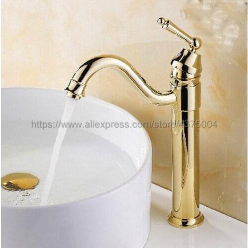 Polished Gold Bathroom Basin Faucet Hot Cold Mixer Tap Single Handle Basin Tap Mixer Tap Nnf214