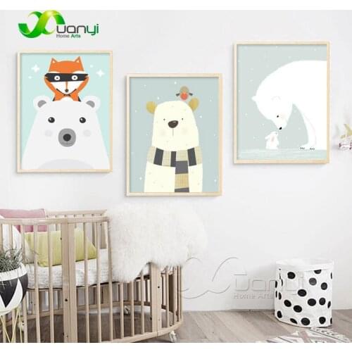 Nordic Cartoon Animal Poster Fox Bear Canvas Painting Nordic Style Kids Decoration Modular Wall Picture For Kids Room Unframed